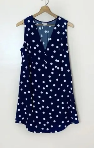 A New Day Navy Blue White Polka Dot Sleeveless V-Neck Mini Dress Womens Small thumbnail 1