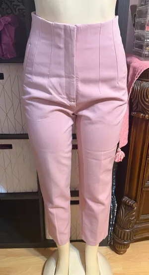 Zara Light Pink High-Waist Cropped Tailored Pants thumbnail 1