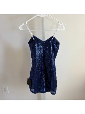 Lulu's NWT Women's Dancefloor Diva Blue Sequin Strapless Skort Romper Size S thumbnail 6