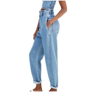 ZARA‎ Cotton High Waist Paperbag Baggy Tapered Blue Jeans Womens Size 8 EUR 40 thumbnail 2