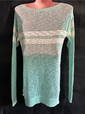 American Eagle Light Mint Open-Knit Stripe Sweater SM NWT thumbnail 1