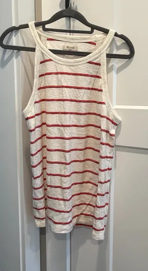 Madewell White Tank Top with Red Stripes thumbnail 1