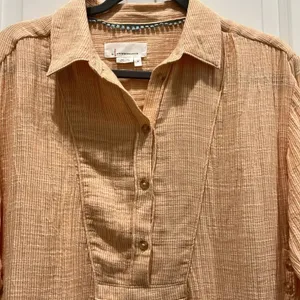 Anthropologie V-Neck Popover Cotton Long Sleeve Shirt in Orange Sz S thumbnail 6