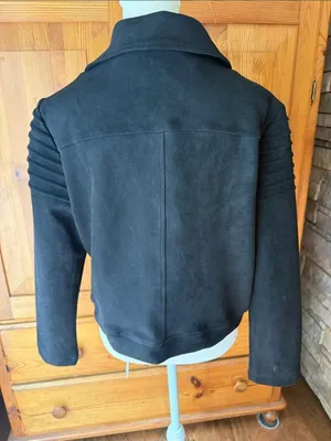Apperloth A Womens Black Moto Suede Zip Jacket size Medium thumbnail 5
