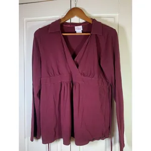 Oh Baby Motherhood Maternity Belted Empire Top Large 3/4 Sleeve‎ V Neck Stretch thumbnail 2