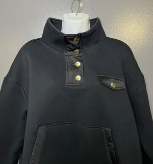 Tuckernuck Sport Sweatshirt Womens Large Black High Neck Button Fleece Pullover thumbnail 1