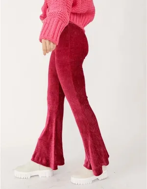 Free People So Charming Cranberry Crimson Velvet High Waisted Flare Leg Pants Medium thumbnail 3
