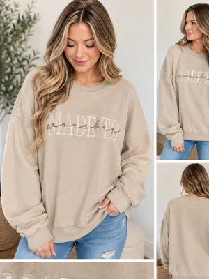 Jerzees Nublend “Made to Worship” Beige Crewneck Sweatshirt XL NWT thumbnail 2