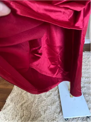 Windsor Red Satin Mini Dress Cowl Neck Ruched Date Night Party Glam Wedding Vaca thumbnail 4