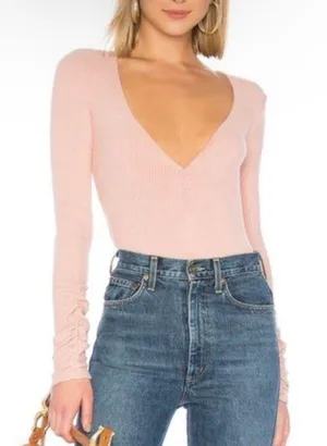 Pink Long Sleeve V Neck Bodysuit thumbnail 1
