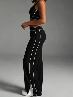 SheIn 2pc Activewear Set Black and White Stripe Pants and Sports Bra thumbnail 2