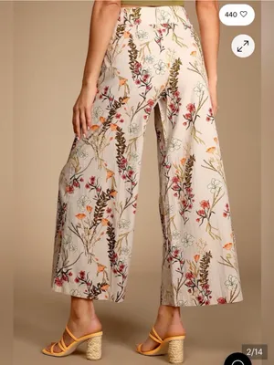 Free People Menorca taupe multi floral print wide-leg cropped pants 25 thumbnail 2