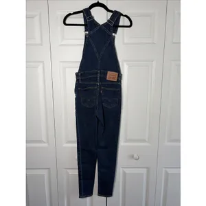 Levi‎ Strauss Skinny Denim Overalls Womens Size 24 Dark Wash Stretch Y2K Cotton thumbnail 2
