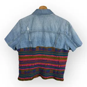 Vintage Womens size XL Handmade Reworked Denim Jean Knit Cardigan Jacket thumbnail 2