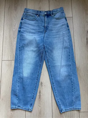 Evereve Ever Seamed Medium Blue Barrel Leg Jeans Size 30 High Rise Ankle Length thumbnail 9