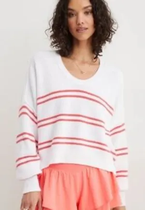 NWOT Aerie Beyond Cropped Sweater Womens Striped Cotton Knit Oversized Size XL thumbnail 1