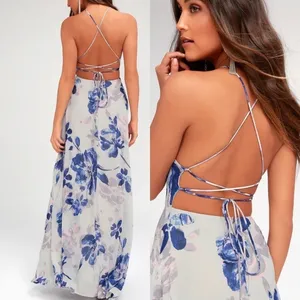 NWT Lulus All I Need Floral Print Lace-Up Maxi‎ Dress in Grey Size XS thumbnail 3