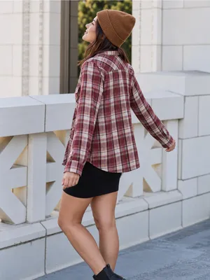 Love Stitch Play The Field Burgundy Plaid Button UP Shirt Size M thumbnail 15