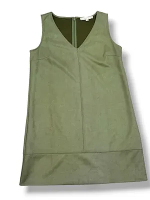 Loft Faux Suede V Neck Jumper Shift Mini Dress Olive Green 8 Tall Sleeveless thumbnail 13