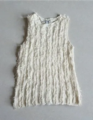 CURRENT AIR Ivory Winter White Striped Tank Top Size Large thumbnail 1