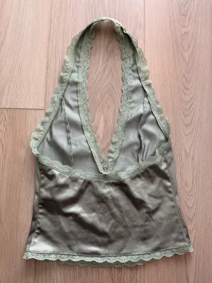 Kimchi Blue Sage Green Satin Lace Halter Top thumbnail 2