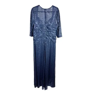 La Femme Navy Sequin Ruched V-Neck Evening Gown Dress Size 14 thumbnail 14