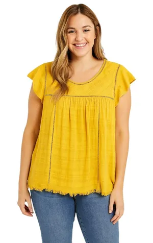 John Paul Richard Large Top Yellow Cap Sleeve‎ Blouse Raw Boho Boxy Gauzy 1684 thumbnail 1
