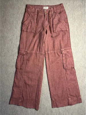 Anthro Pilcro Pink Beach Cargo Linen Blend Wide Leg Women’s 26 thumbnail 1