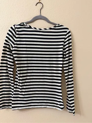 Alice Temperley for Target Striped Long Sleeve Top Black White Scoop Neck M thumbnail 2