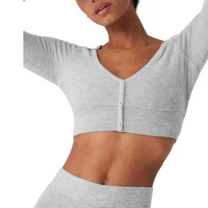 alo Alolux Cropped Me Time Cardigan *Athletic Heather Grey thumbnail 3