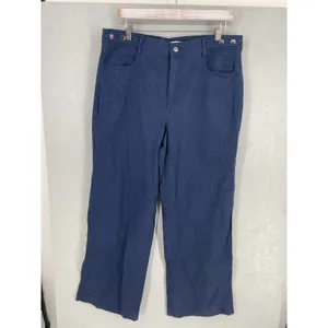 LOFT Womens Pants Navy Blue Wide Leg Tab Waist Detail Size 12 thumbnail 2