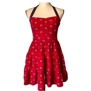 Free People Floral‎ Halter Mini Dress Anthropologie Pin Up Style Red Gray Size 6 thumbnail 3