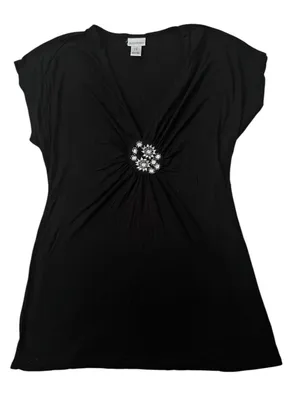Motherhood Maternity Black V-Neck Tunic with Rhinestone Brooch thumbnail 1