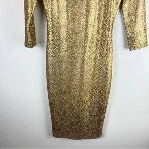 XOXO Gold Metallic Textured 3/4 Sleeve Bodycon Midi Dress Size S thumbnail 10