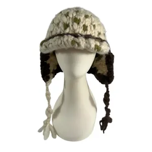 NIRVANA DESIGNS Nepal Cable‎ Knit Wool Trapper Hat With Faux Fur Unisex Grunge thumbnail 2