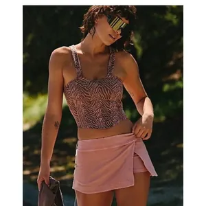 Free People Movement Crop Top Flutter Kick Tank Medium Pink Brown Zebra Top thumbnail 2