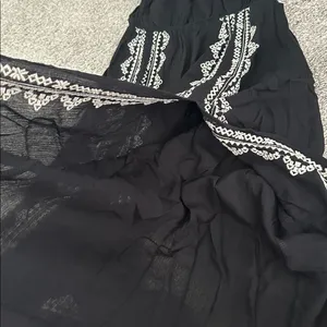 Lulus Black Jumpsuit with Off White Embroidery and Tassel thumbnail 11