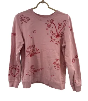 ban.do Pastel Pink Sweatshirt red floral hearts trust where you are M casual thumbnail 1