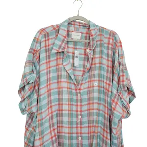 American Eagle Oversized Plaid Linen Blend Button Down Shirt XXL Short Sleeve thumbnail 2