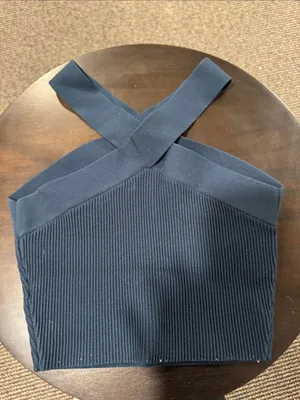 Babaton Navy Cross-Back Ribbed Crop Top thumbnail 3