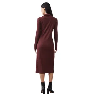 Banana Republic Wide-Ribbed Knit Midi Dress Vino Rosso Burgundy Long‎ Sleeve L thumbnail 5