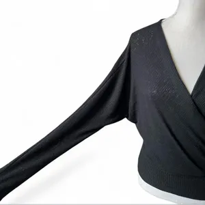 Lulus black crossover Sweater fitted minimalist neutral workwear size XS thumbnail 2