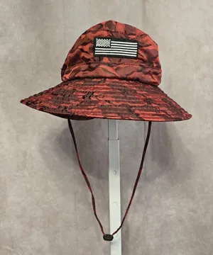 American Patriot Red Camouflage Fishermen Quick Drying Sports Outdoor Bucket Hat thumbnail 1