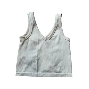 Faded Rose Yellow Vneck Ribbed Crop Tank Top Medium thumbnail 3