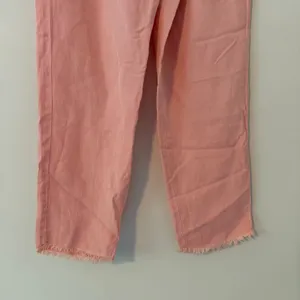 ZARA Linen Blend Smocked Waist Raw Hem Straight Leg Trousers Peach Womens Size M thumbnail 2