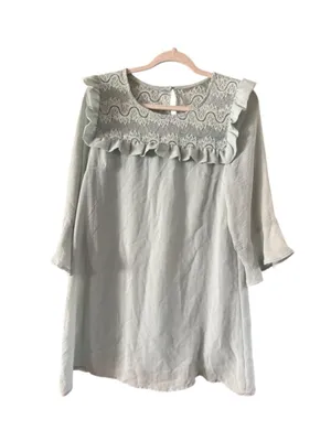 entro Light Sage Lace-Yoke Ruffle Mini Dress thumbnail 2
