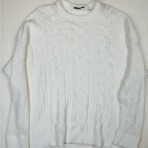 T Tahari Sweater Womens XL White Ivory Cable Knit Crew Neck Pullover Long Sleeve thumbnail 1