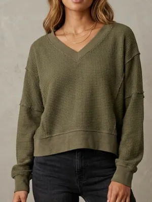 Pink Lily Waffle Knit Long Sleeve Sweater thumbnail 1