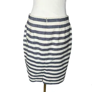 ANN TAYLOR Coastal Linen Blend Striped Pencil Skirt High Rise Navy White Size 4 thumbnail 5