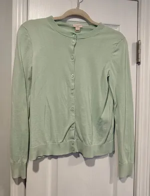 J. Crew Size S Mint Green Cotton Crew Neck Long Sleeve Button Caryn Cardigan thumbnail 1